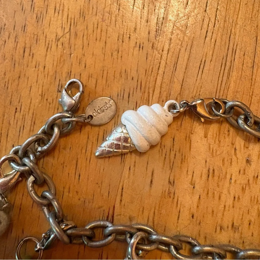 Claire's Silver Charm Bracelet with Green Frog and Teddy Bear